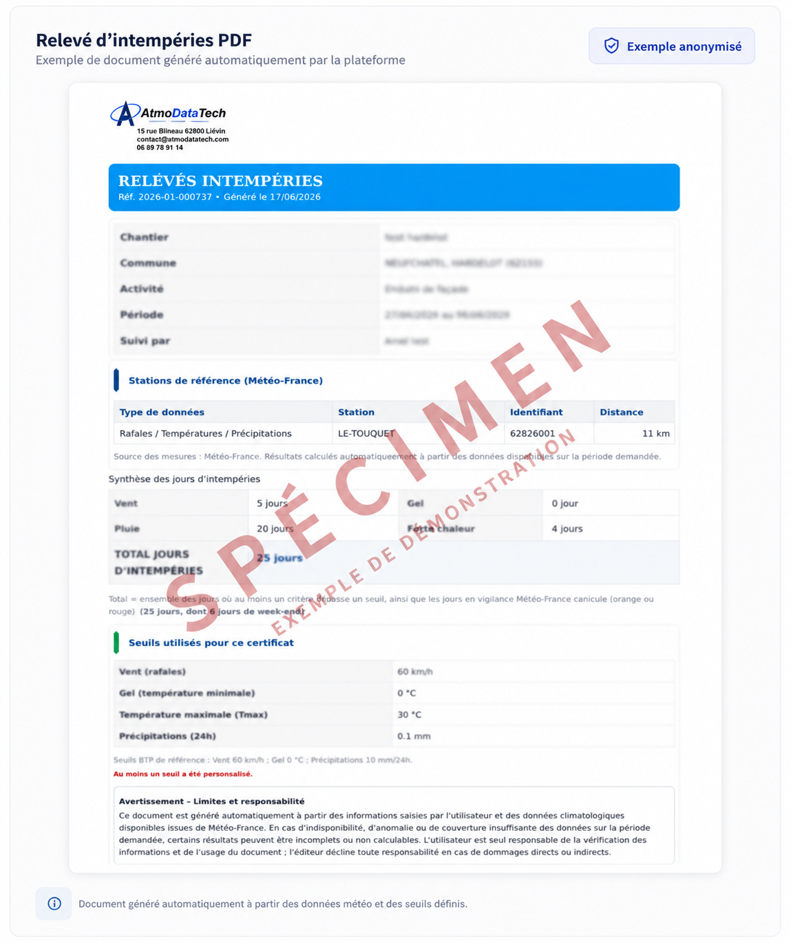 Relevé d’intempéries PDF anonymisé